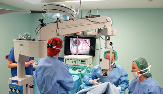 Проф. С.Ю. Анисимова в Германии для немецких хирургов осуществляет показательную антиглаукоматозную операцию по методу Непроникающей глубокой склерэктомии.